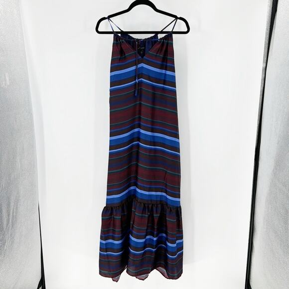 Banana Republic striped halter neck maxi dress nautical cruise summer size L - Picture 2 of 10